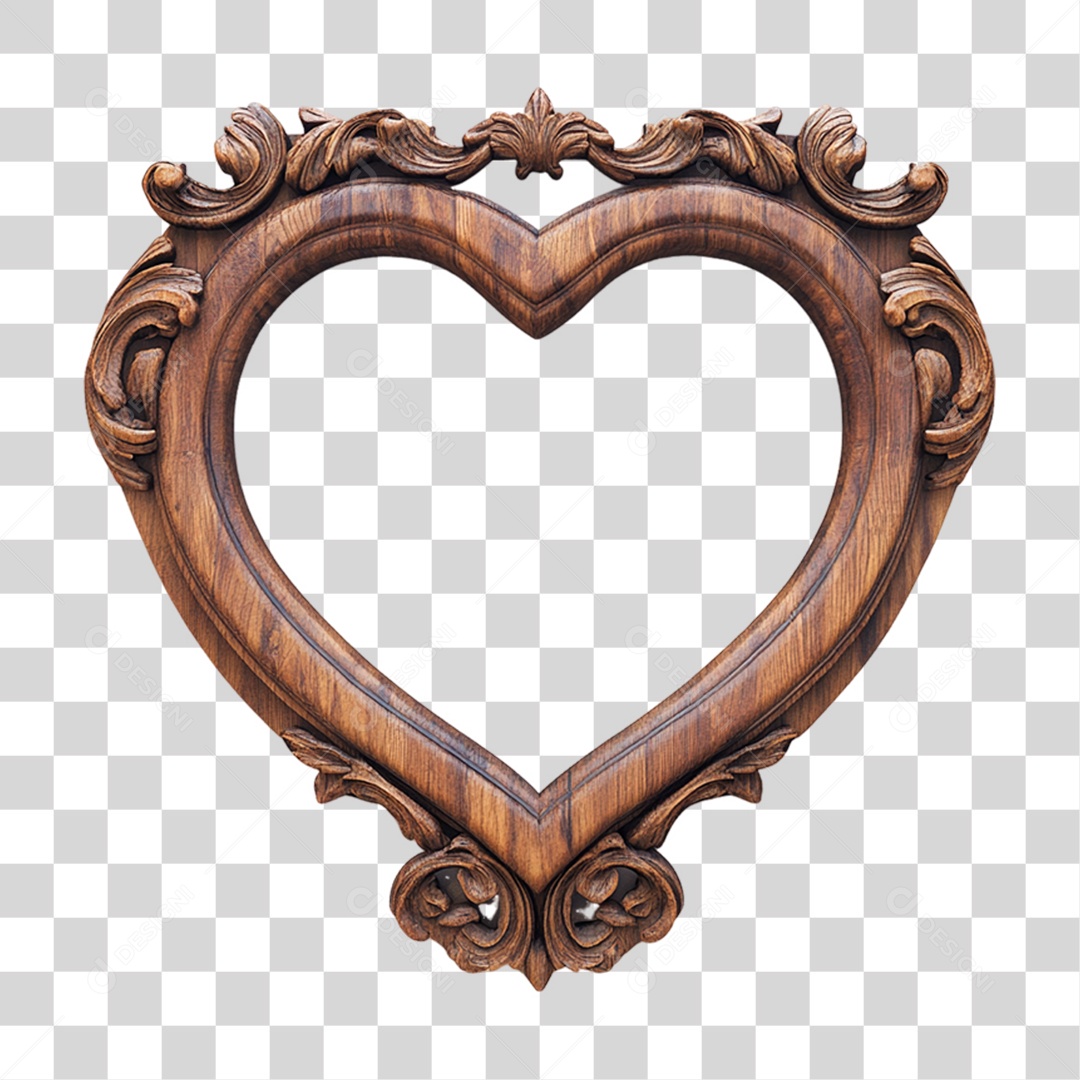 Quadro Coração Madeira PNG Transparente