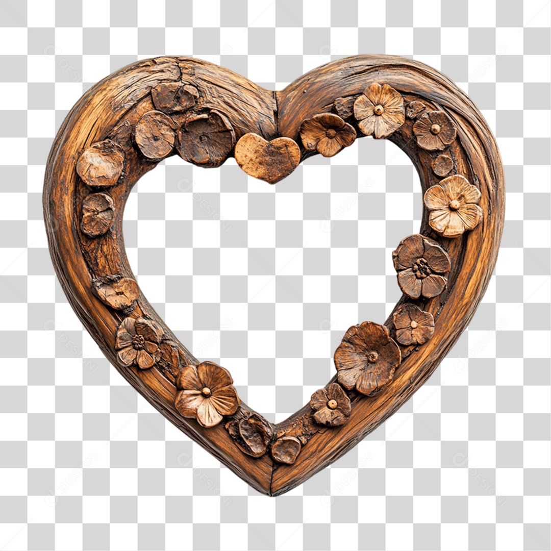 Quadro Coração Madeira PNG Transparente