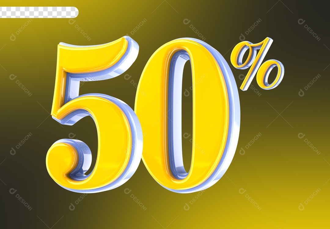 Desconto 50% Elemento 3D Amarelo para Composição PSD