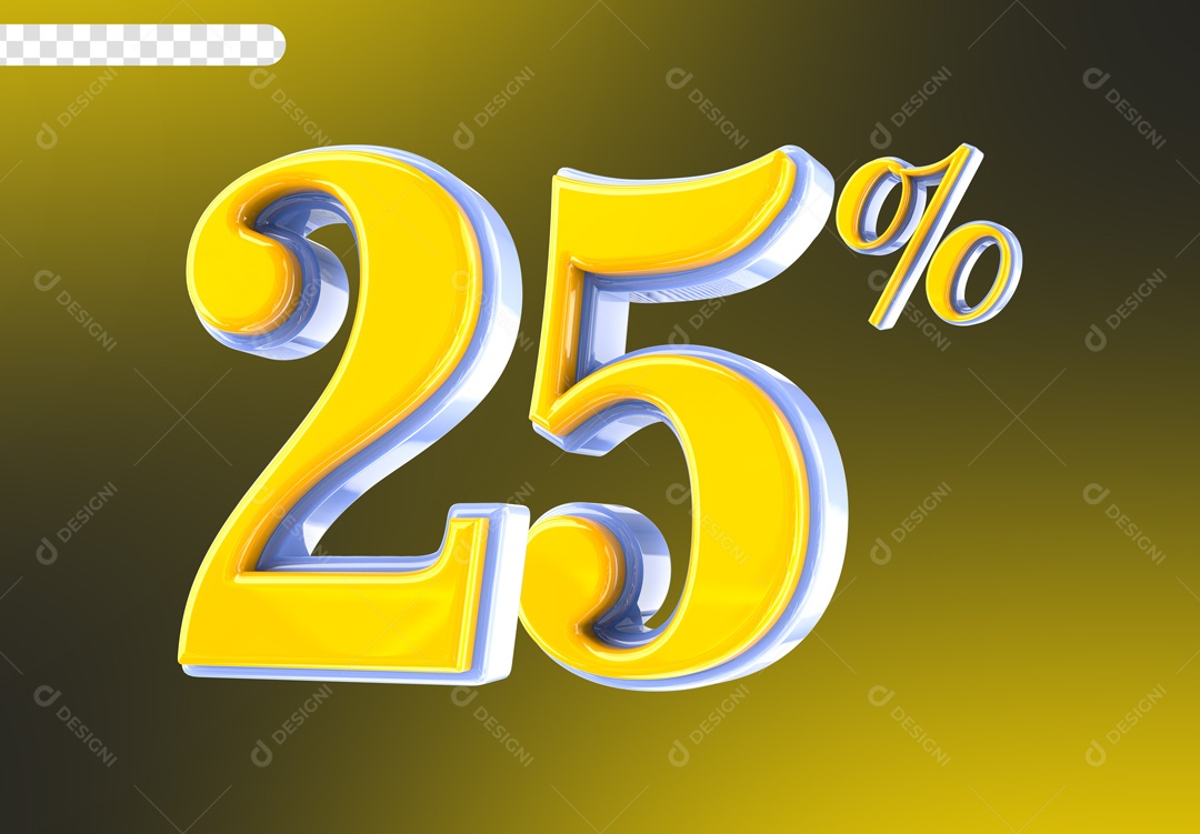Desconto 25% Elemento 3D Amarelo para Composição PSD