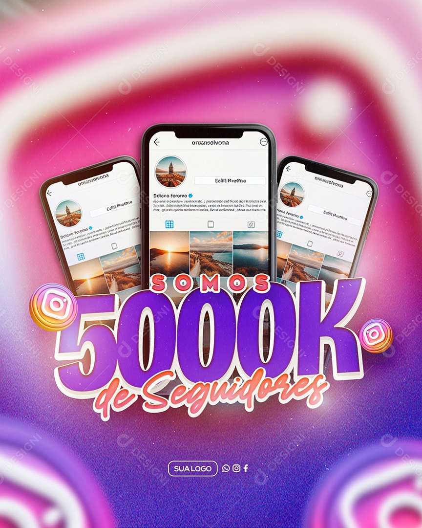 Obrigado Agora Somos 5k Seguidores Social Media PSD Editável