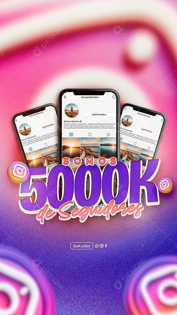 Story Obrigado Agora Somos 5k Seguidores Social Media PSD Editável