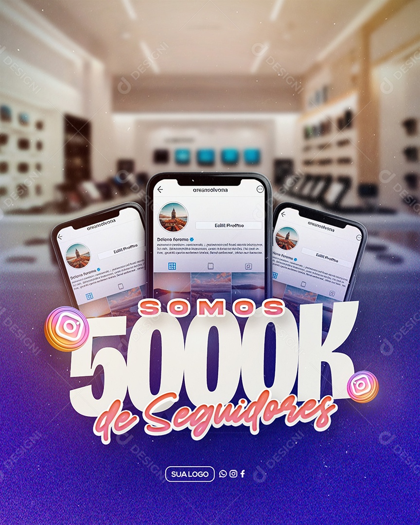Obrigado Agora Somos 5k Seguidores Social Media PSD Editável