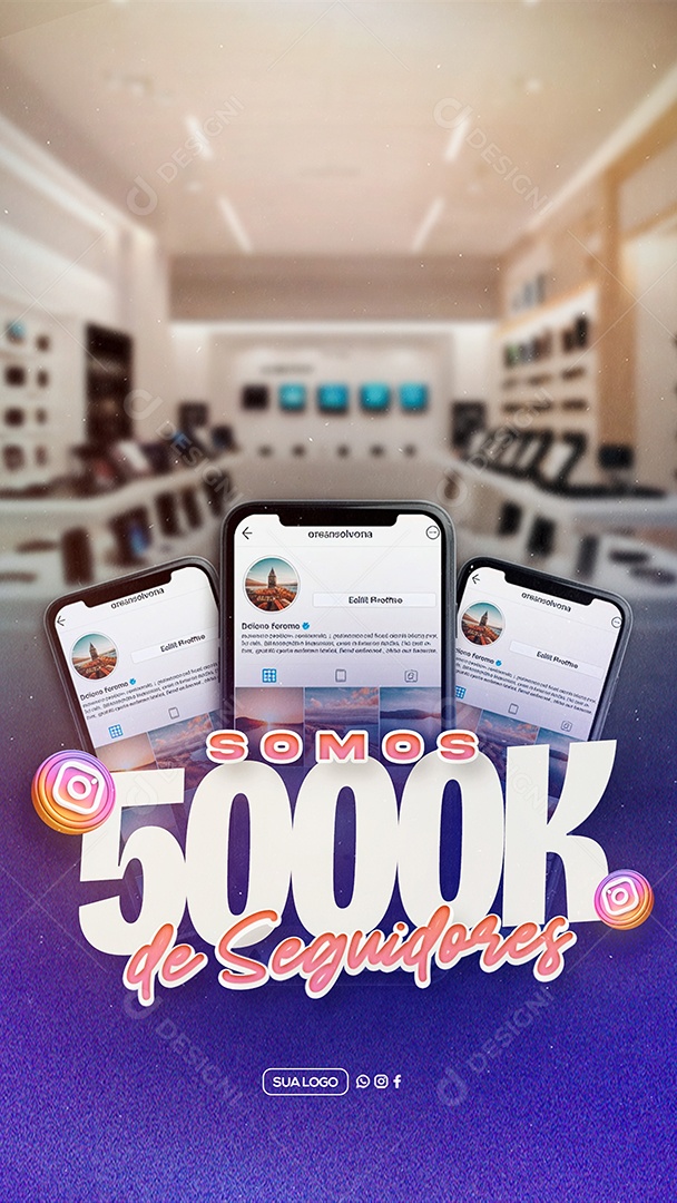 Story Obrigado Agora Somos 5k Seguidores Social Media PSD Editável