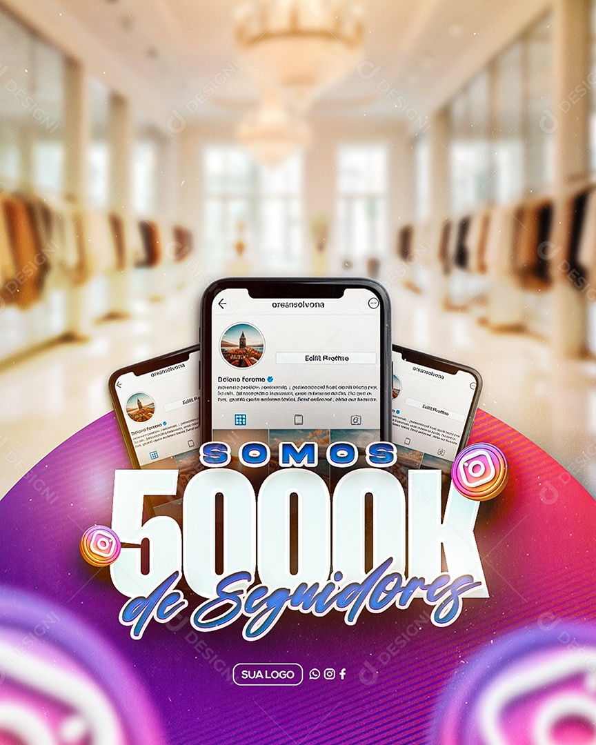 Obrigado Agora Somos 5k Seguidores Social Media PSD Editável