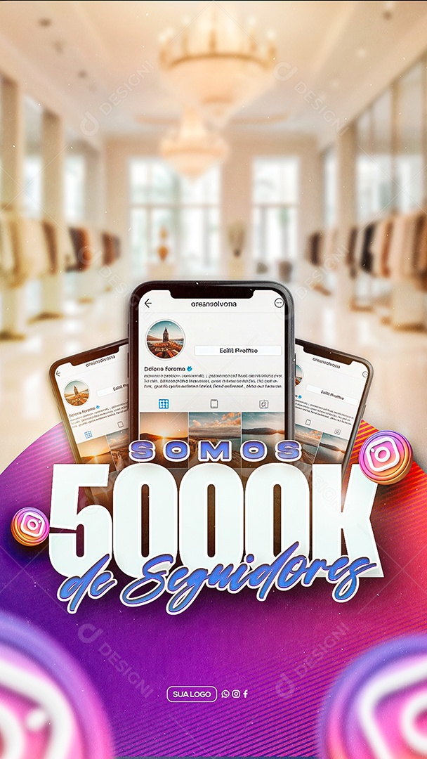 Story Obrigado Agora Somos 5k Seguidores Social Media PSD Editável