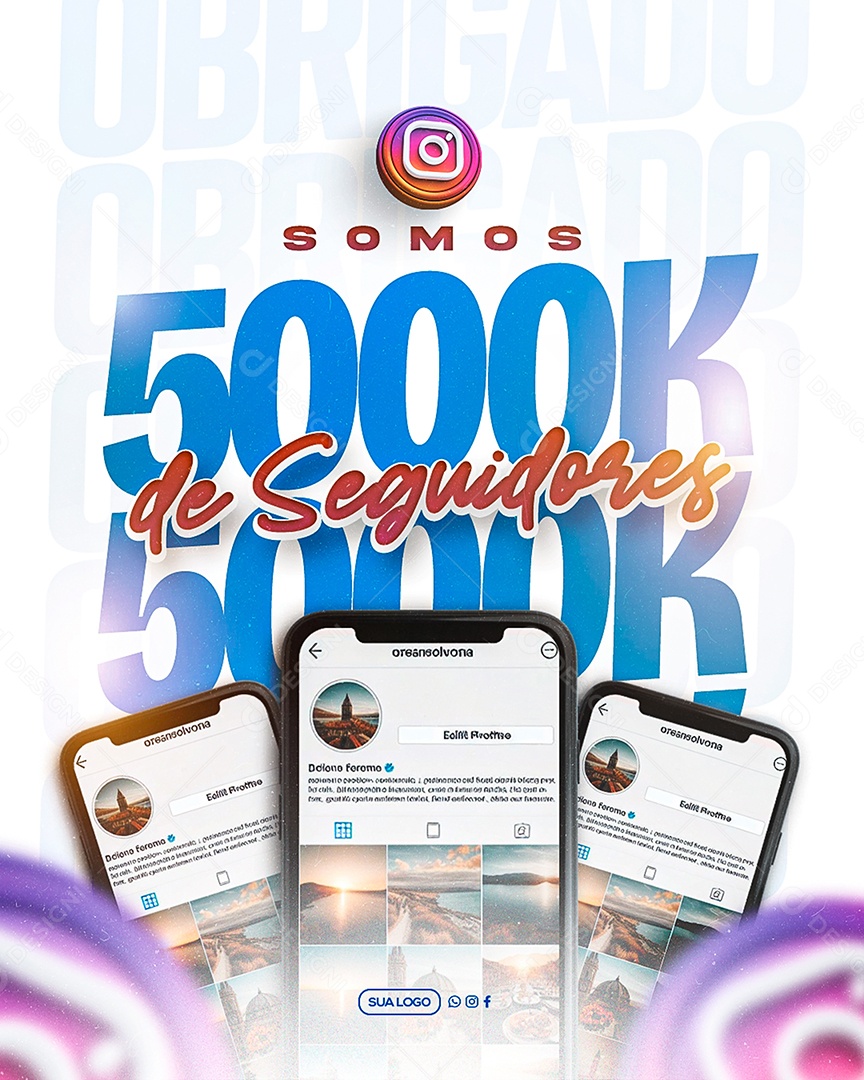 Obrigado Agora Somos 5k Seguidores Social Media PSD Editável