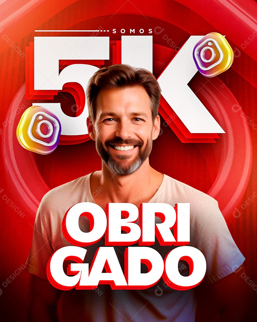 Obrigado Agora Somos 5k Seguidores Social Media PSD Editável
