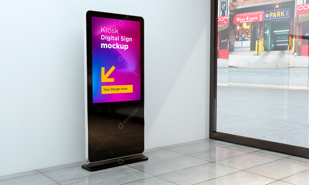 Modelo de Sinalização Digital de Quiosque Mockup PSD