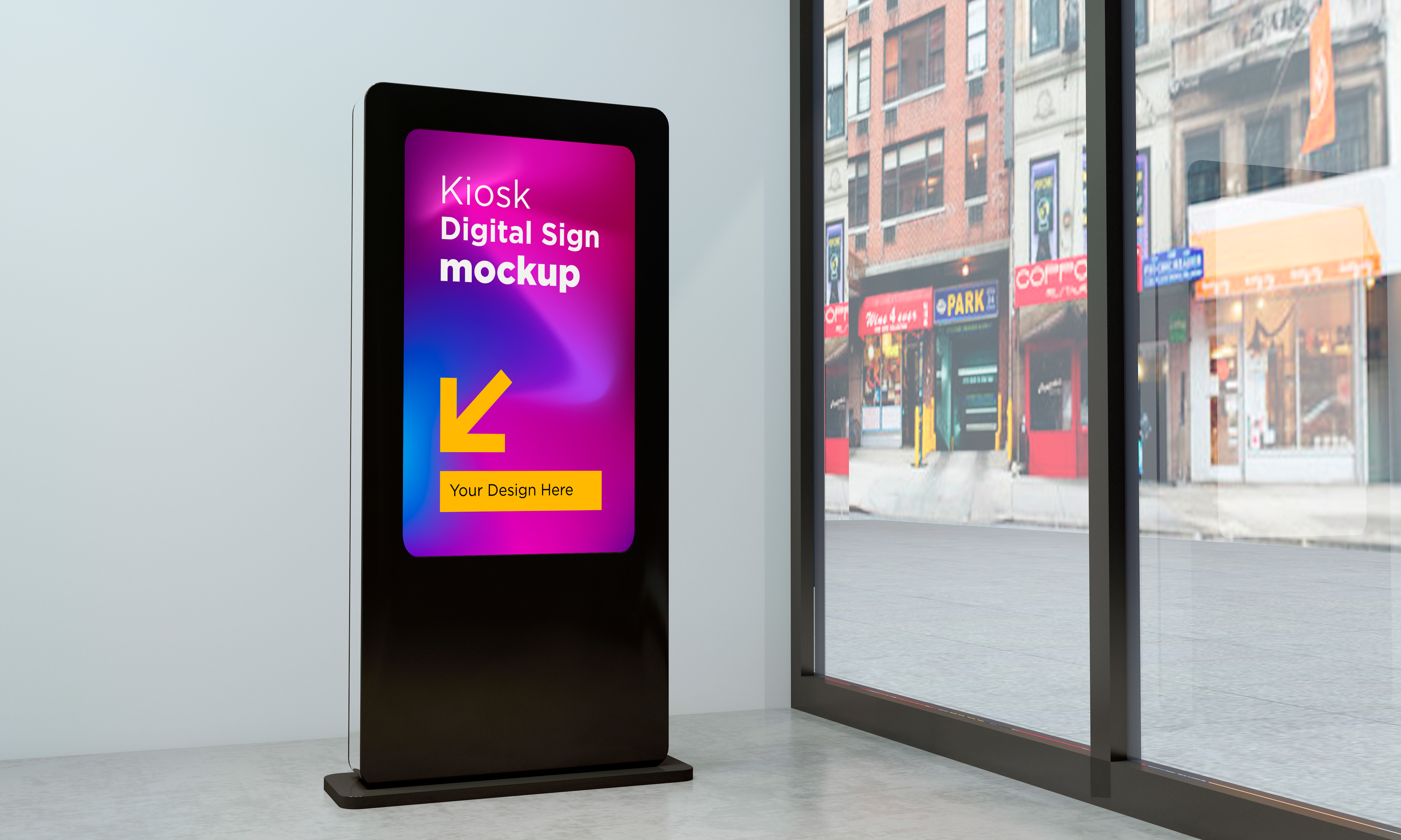 Modelo de Sinalização Digital de Quiosque Mockup PSD