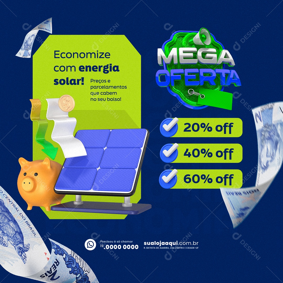 Energia Solar Mega Oferta Social Media PSD Editável