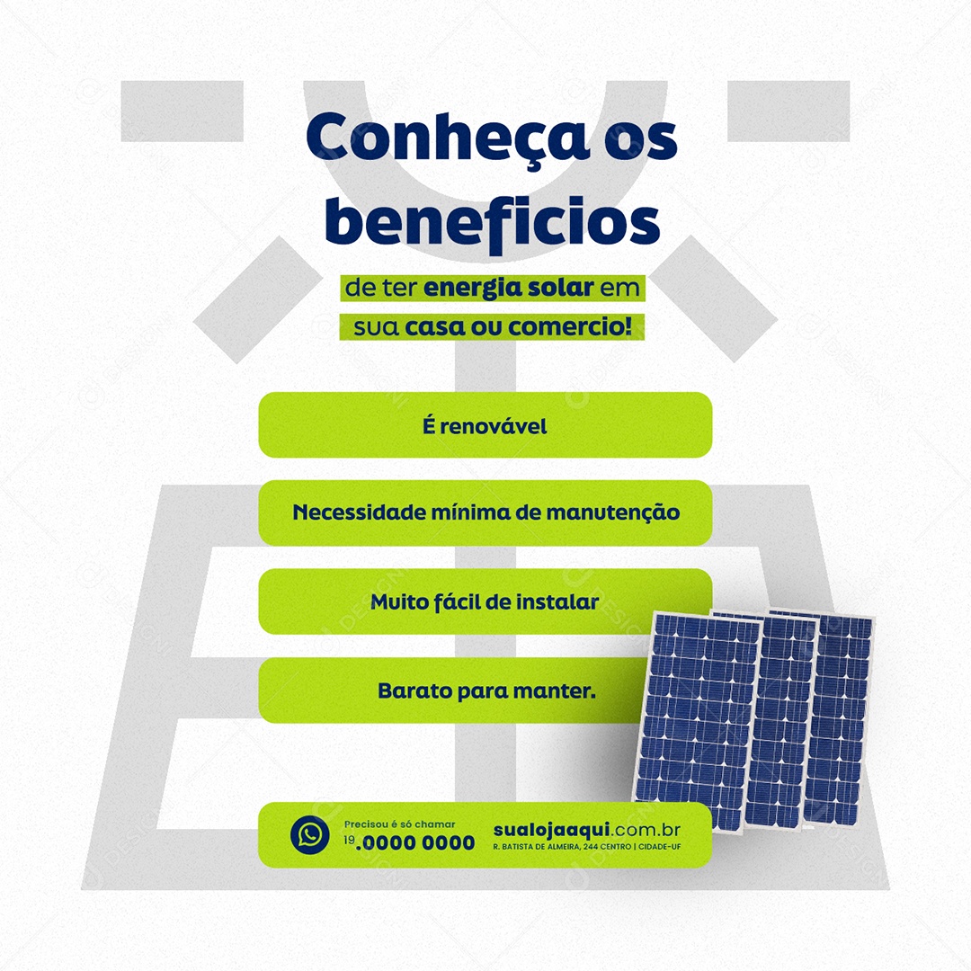 Energia Solar Conheça os Benefícios Social Media PSD Editável