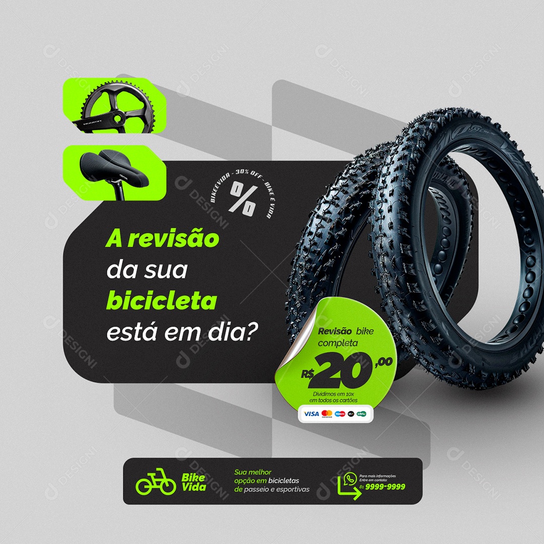 Loja de Bicicleta Descontão do Mês A Revisão da Sua Bicicleta Social Media PSD Editável