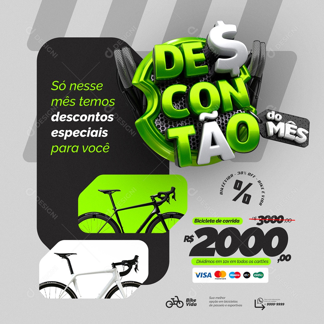 Loja de Bicicleta Descontão do Mês Só nesse Mês Social Media PSD Editável