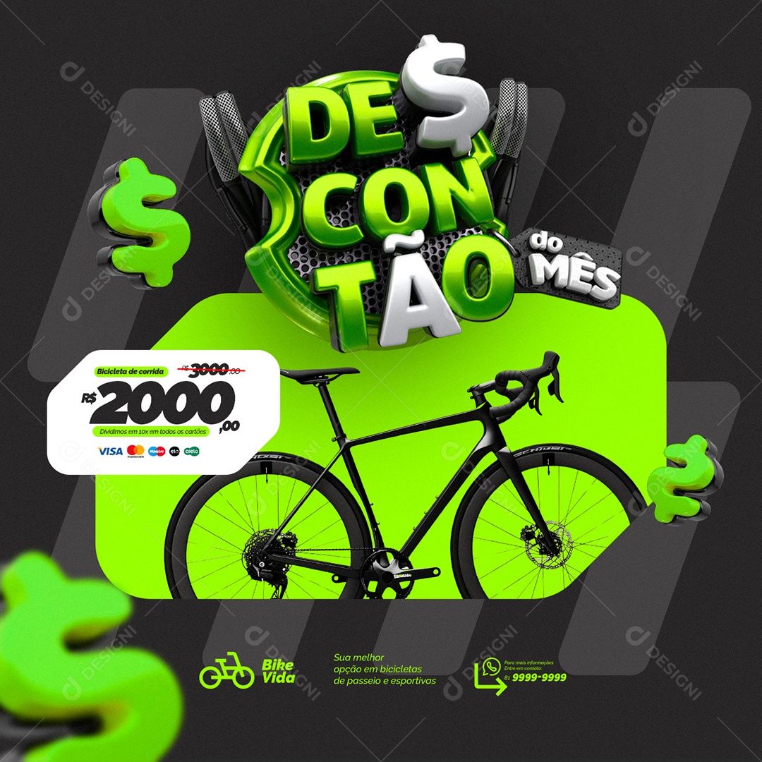 Loja de Bicicleta Descontão do Mês Social Media PSD Editável
