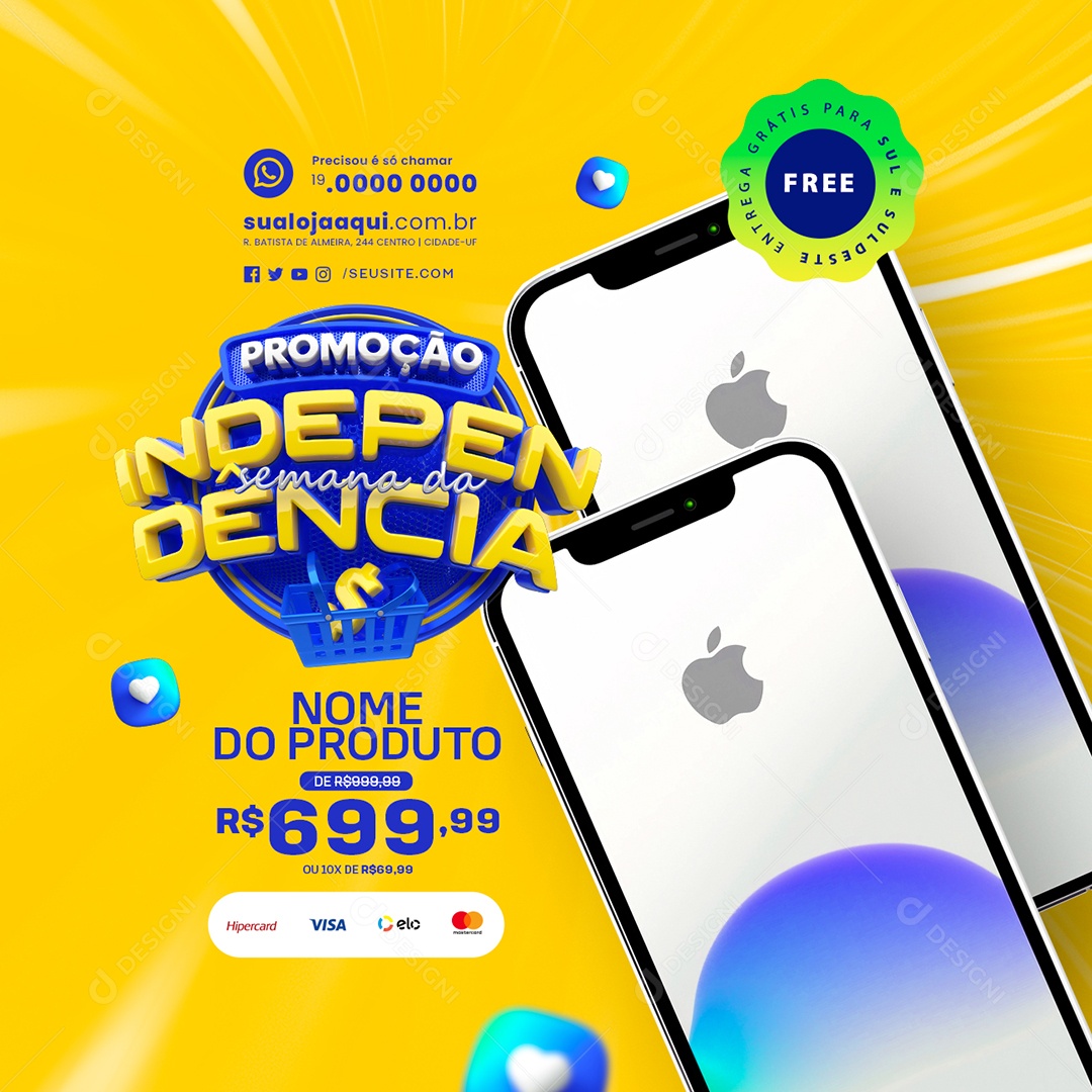 Loja de Celulares Promoção da Independência Iphone Social Media PSD Editável