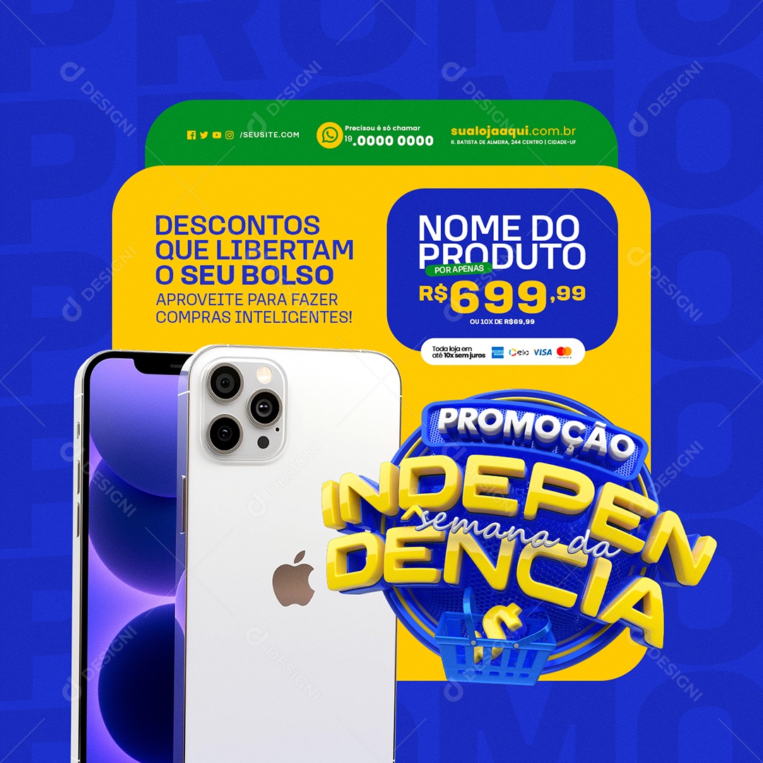 Loja de Celulares Promoção da Independência Descontos Social Media PSD Editável