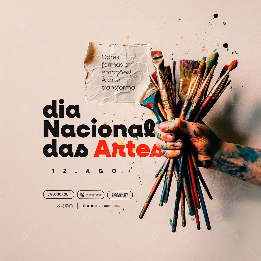 Dia Nacional das Artes 12 de Agosto Cores Social Media PSD Editável