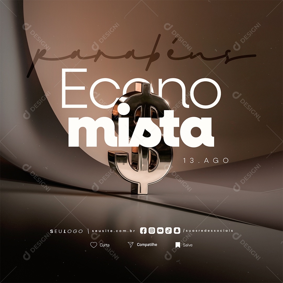 Dia do Economista 13 de Agosto Parabéns Social Media PSD Editável