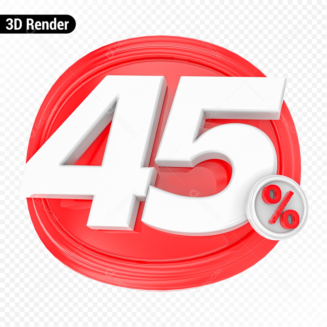 Desconto 45% Elemento 3D Vermelho e Branco para Composição PSD