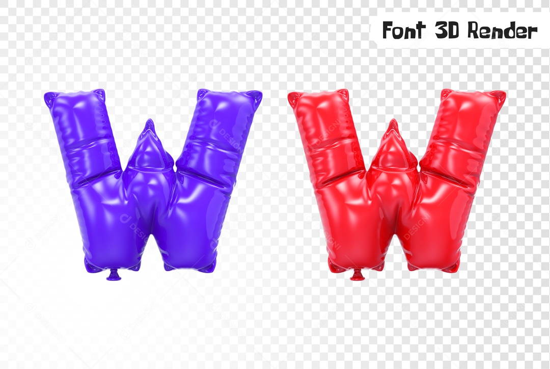 Balões Letra W Elemento 3D para Composição PSD