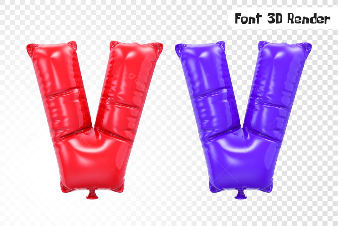 Balões Letra V Elemento 3D para Composição PSD