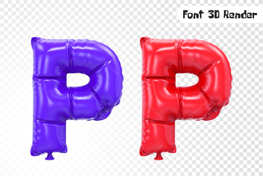 Balões Letra P Elemento 3D para Composição PSD