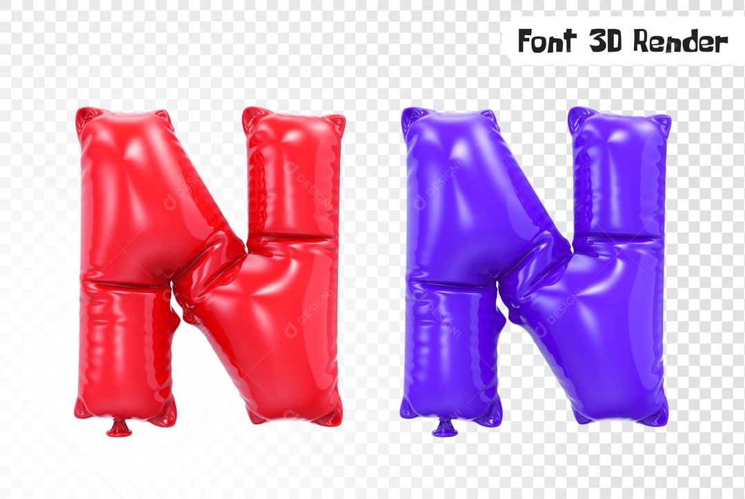 Balões Letra N Elemento 3D para Composição PSD