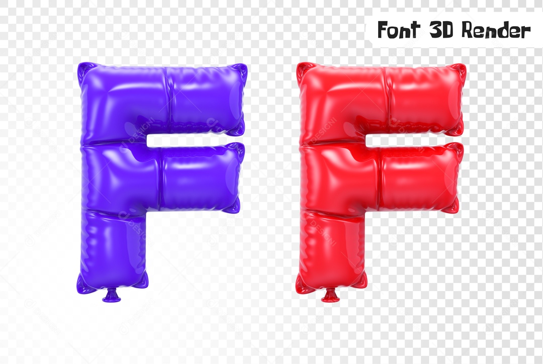 Balões Letra F Elemento 3D para Composição PSD