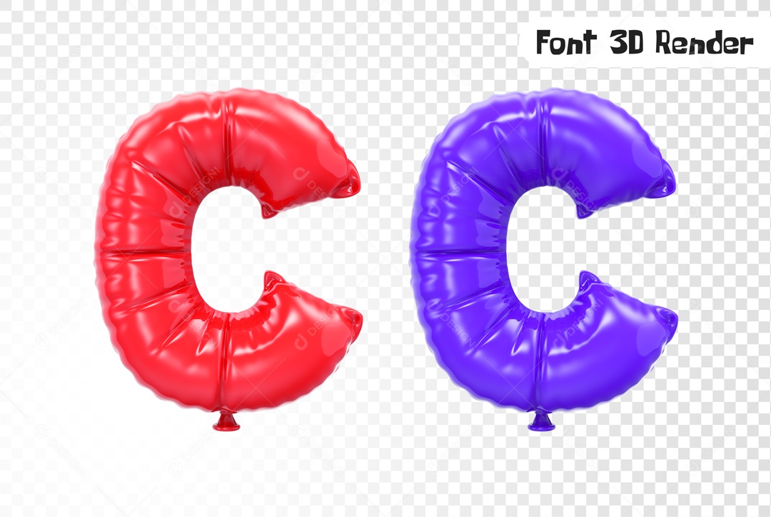 Balões Letra C Elemento 3D para Composição PSD