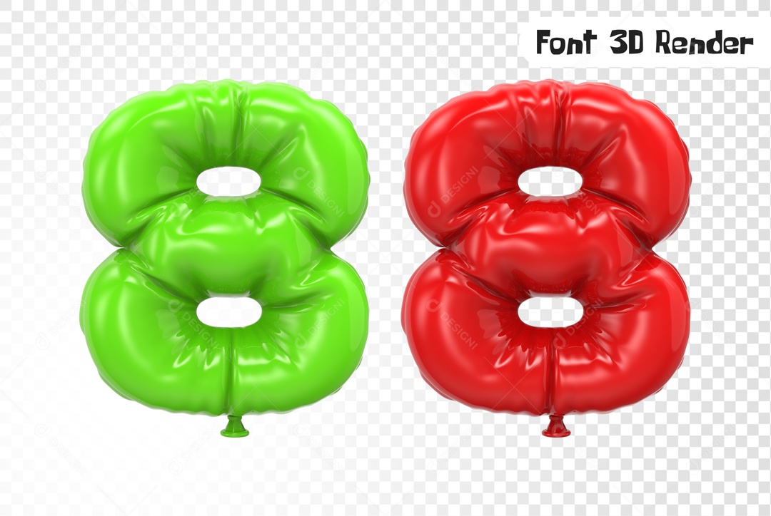 Balões 8 Elemento 3D Vermelho e Verde para Composição PSD