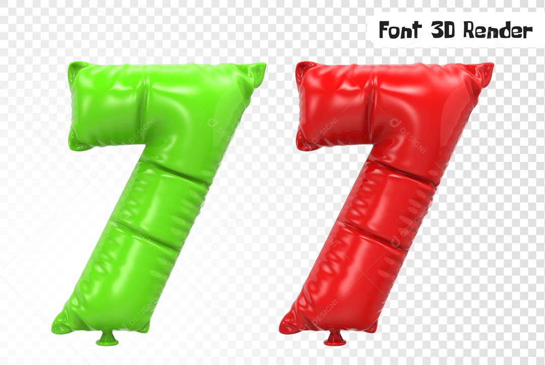Balões 7 Elemento 3D Vermelho e Verde para Composição PSD