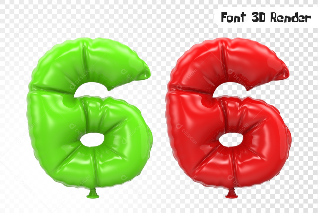 Balões 6 Elemento 3D Vermelho e Verde para Composição PSD