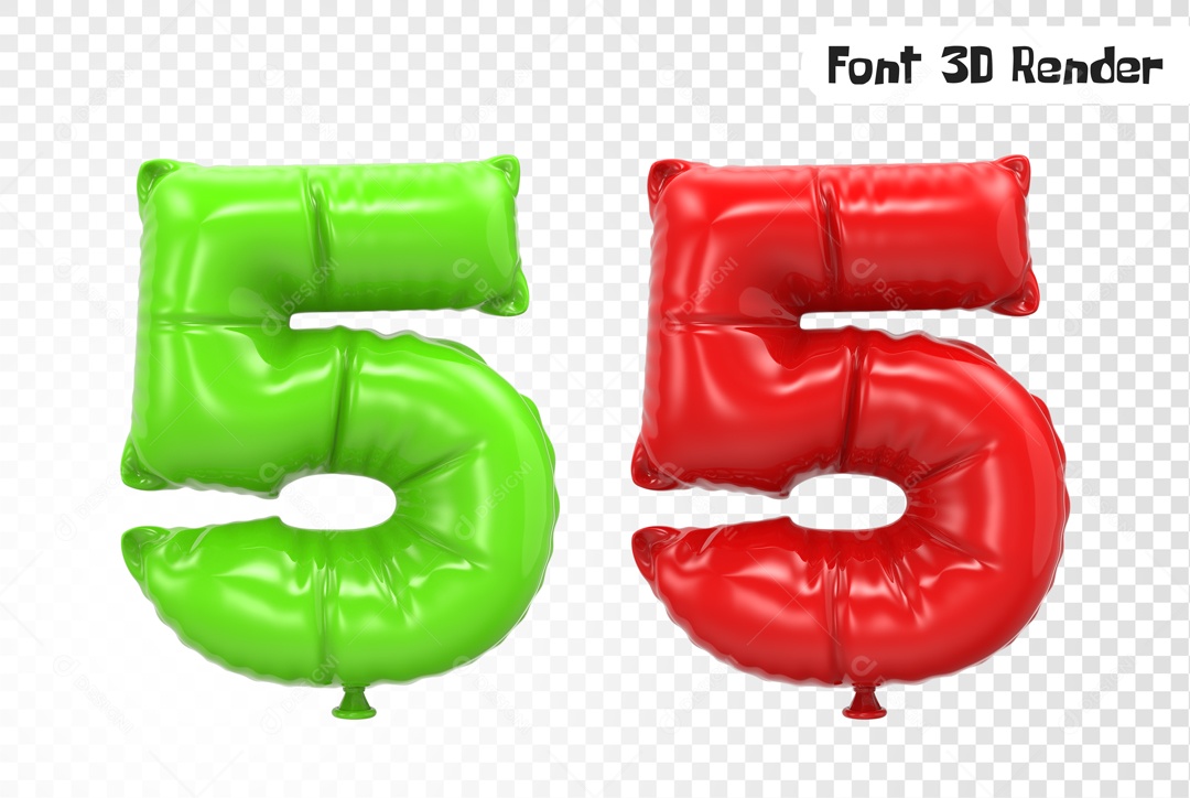 Balões 5 Elemento 3D Vermelho e Verde para Composição PSD