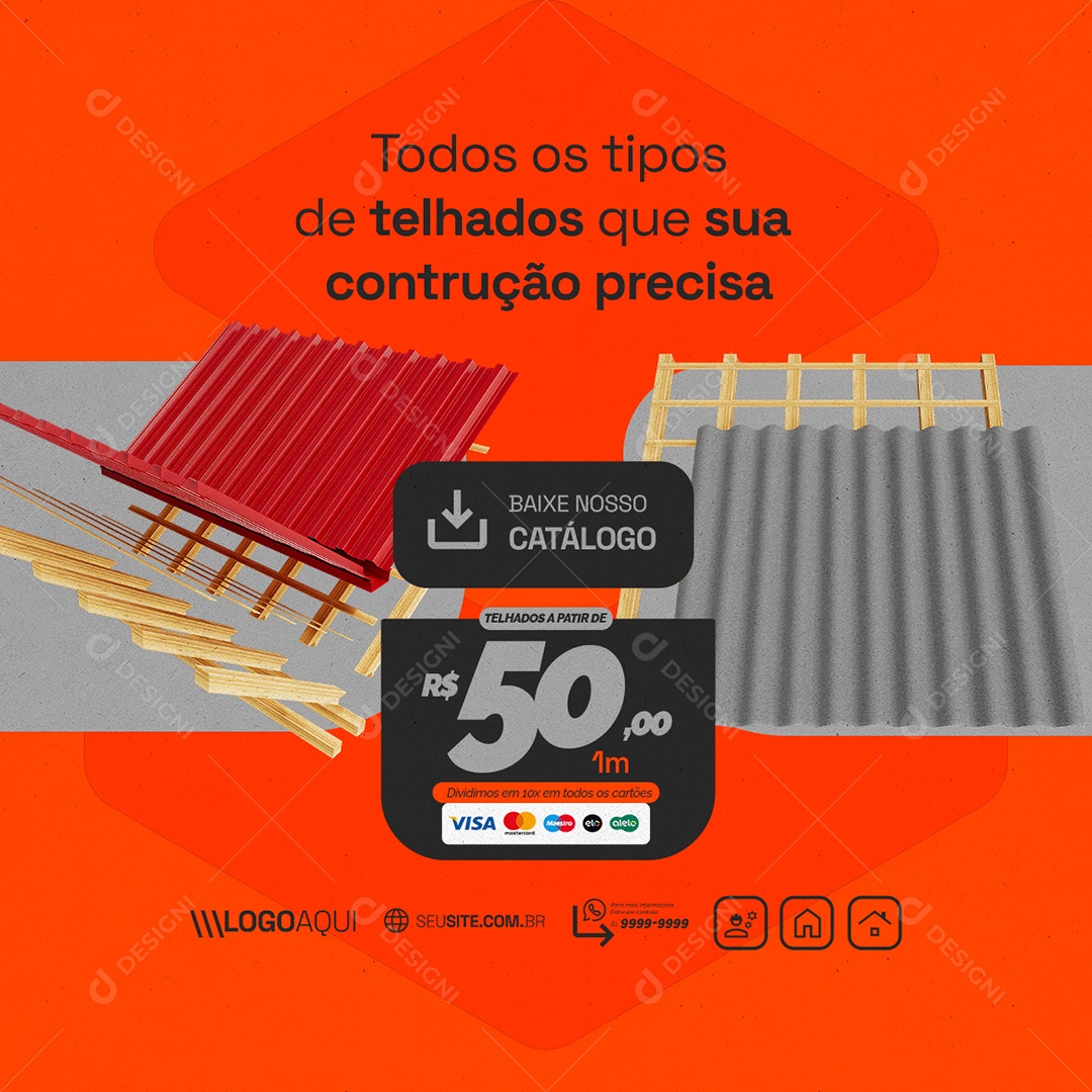Loja de Telhado Todos os Tipos de Telhados Social Media PSD Editável