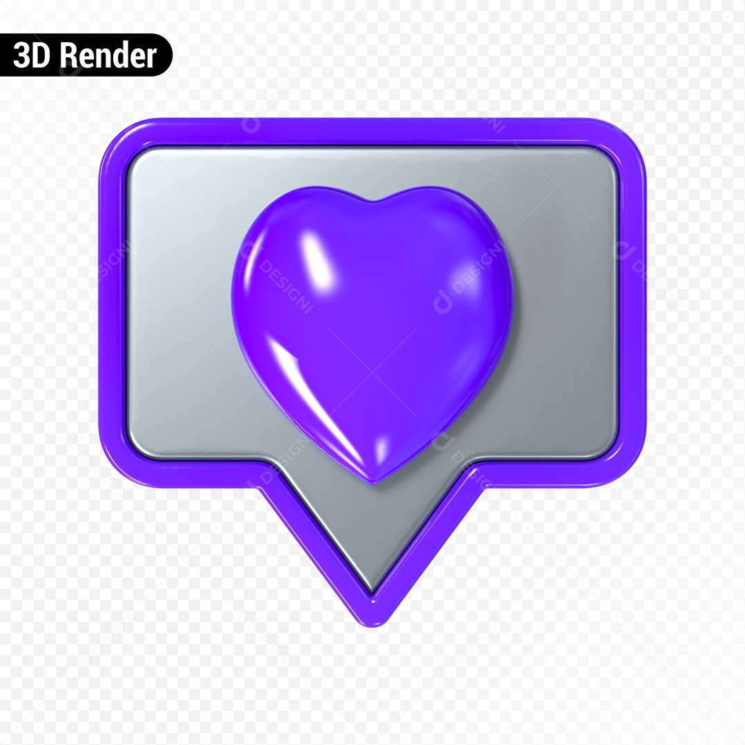 Caixa de Texto com Coração Elemento 3D Roxo para Composição PSD