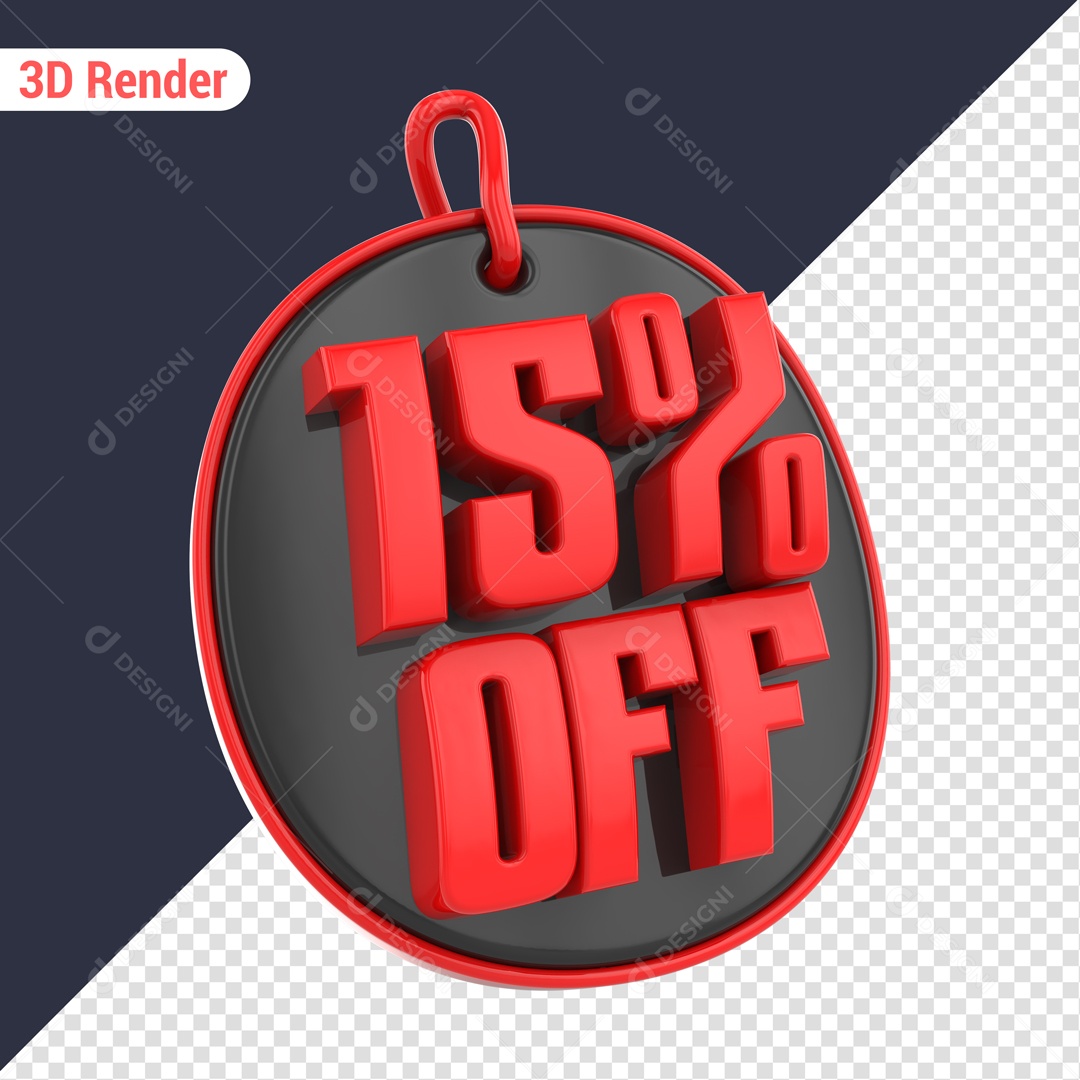Desconto de 15% OFF Elemento 3D Vermelho para Composição PSD