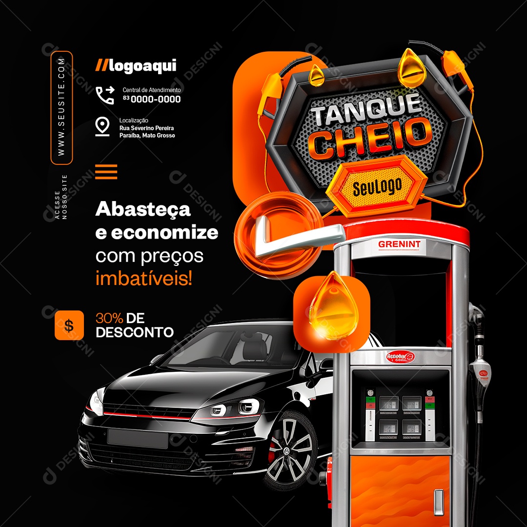 Posto de Gasolina Tanque Cheio Abasteça e Economize Social Media PSD Editável