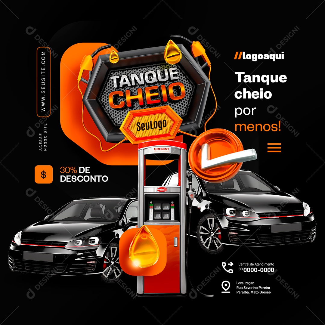 Posto de Gasolina Tanque Cheio por Menos Social Media PSD Editável