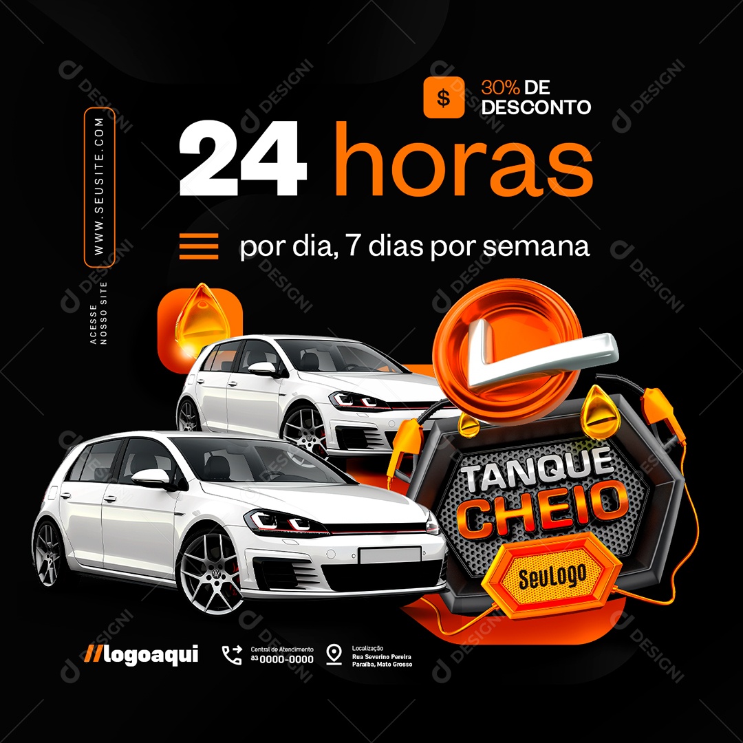 Posto de Gasolina Tanque Cheio 24 Horas Social Media PSD Editável