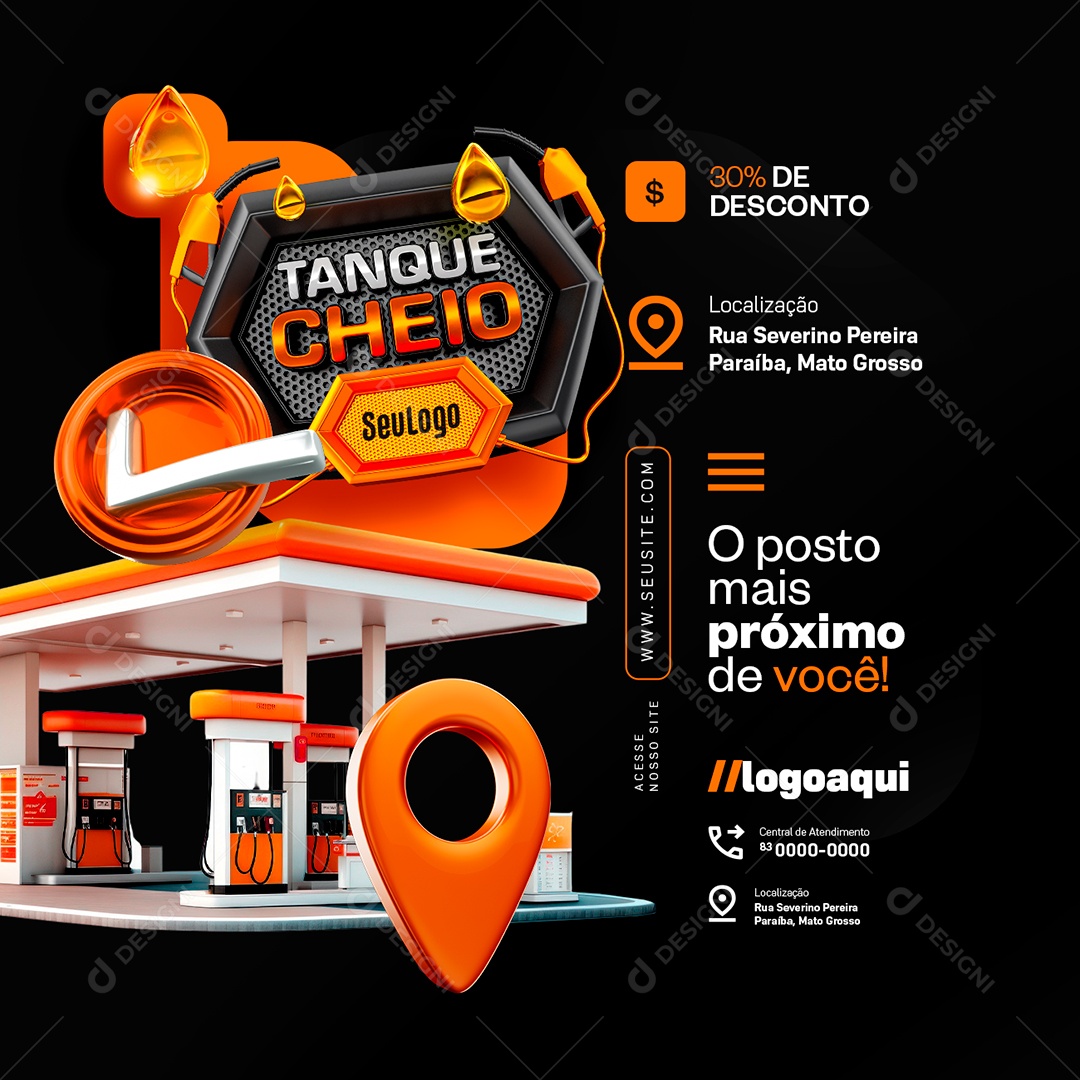 Posto de Gasolina Tanque Cheio O Posto Mais Próximo de Você Social Media PSD Editável