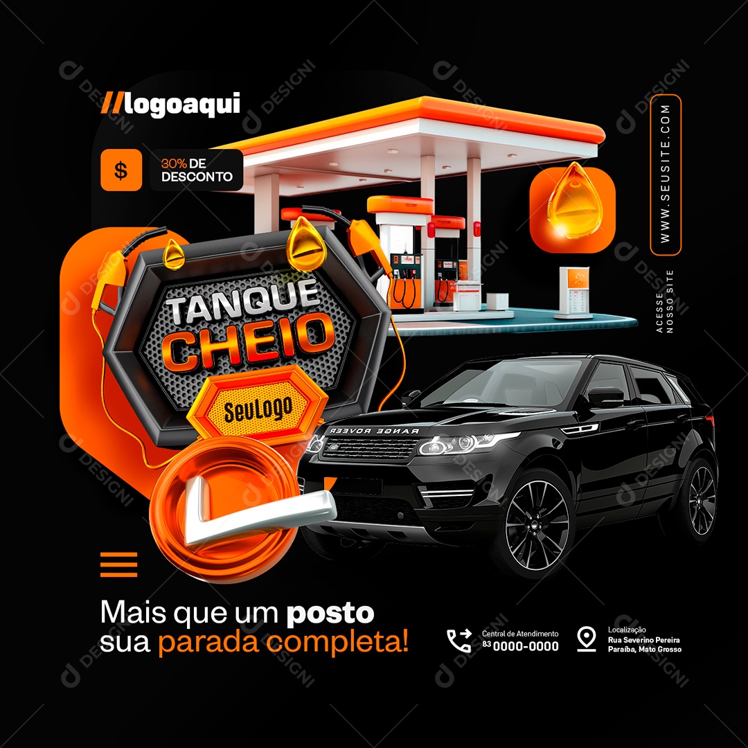 Posto de Gasolina Tanque Cheio Social Media PSD Editável