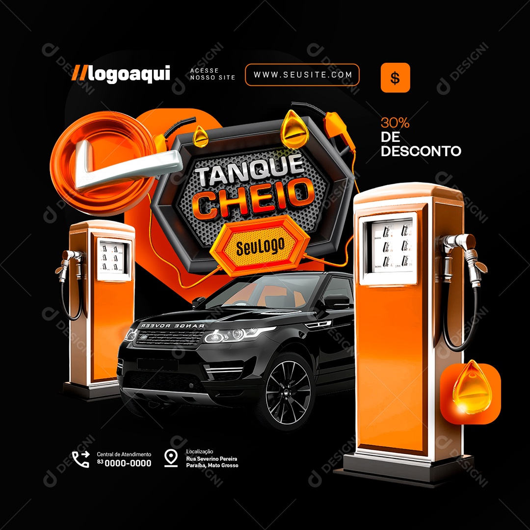 Posto de Gasolina Tanque Cheio 30% de Desconto Social Media PSD Editável