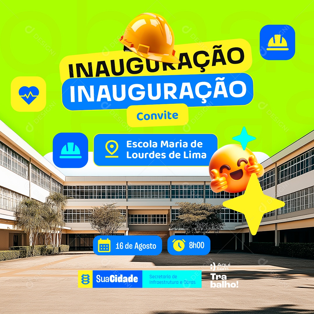Prefeitura Convite Inauguração Escola Maria de Lourdes Social Media PSD Editável