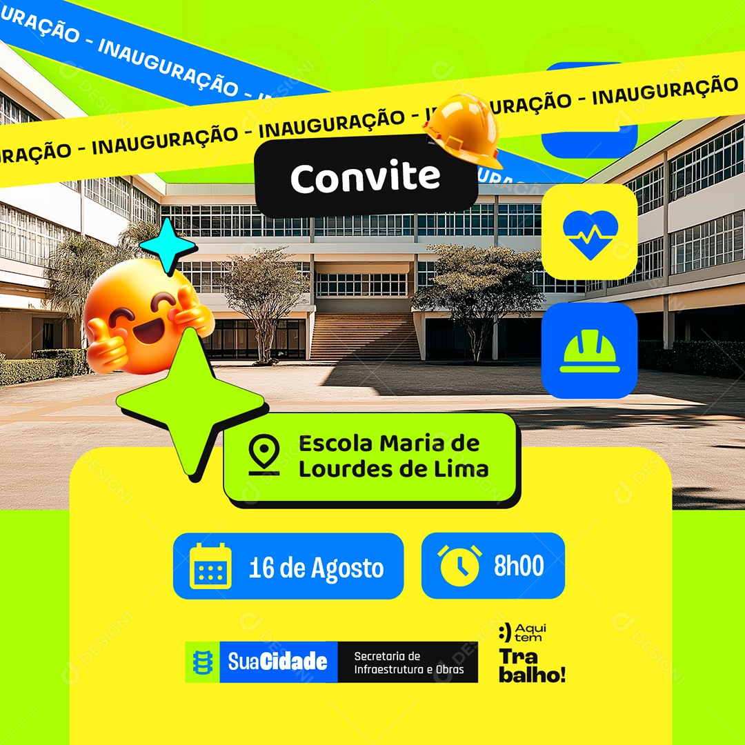 Prefeitura Inauguração Convite Escola Maria de Lourdes Social Media PSD Editável