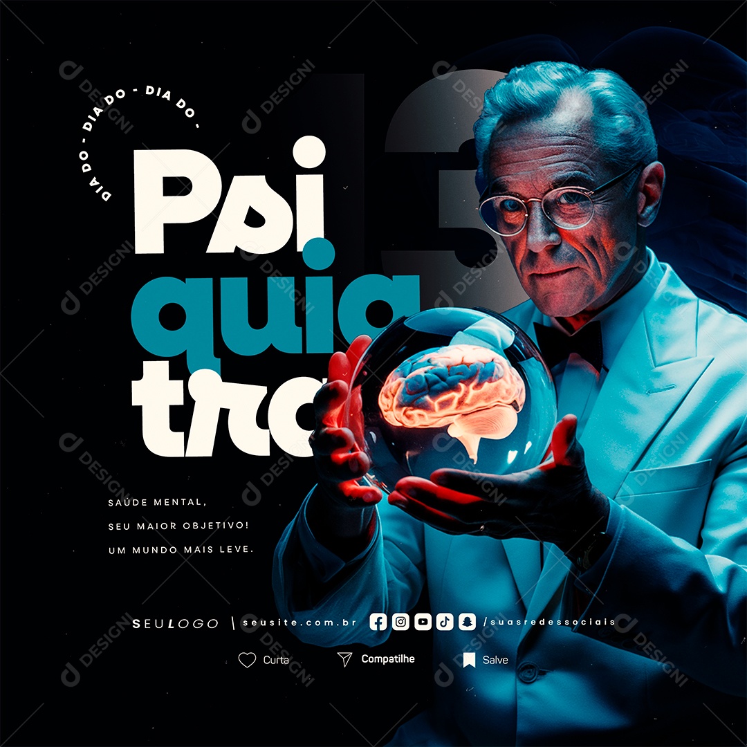 Dia do Psiquiatra 13 de Agosto Social Media PSD Editável