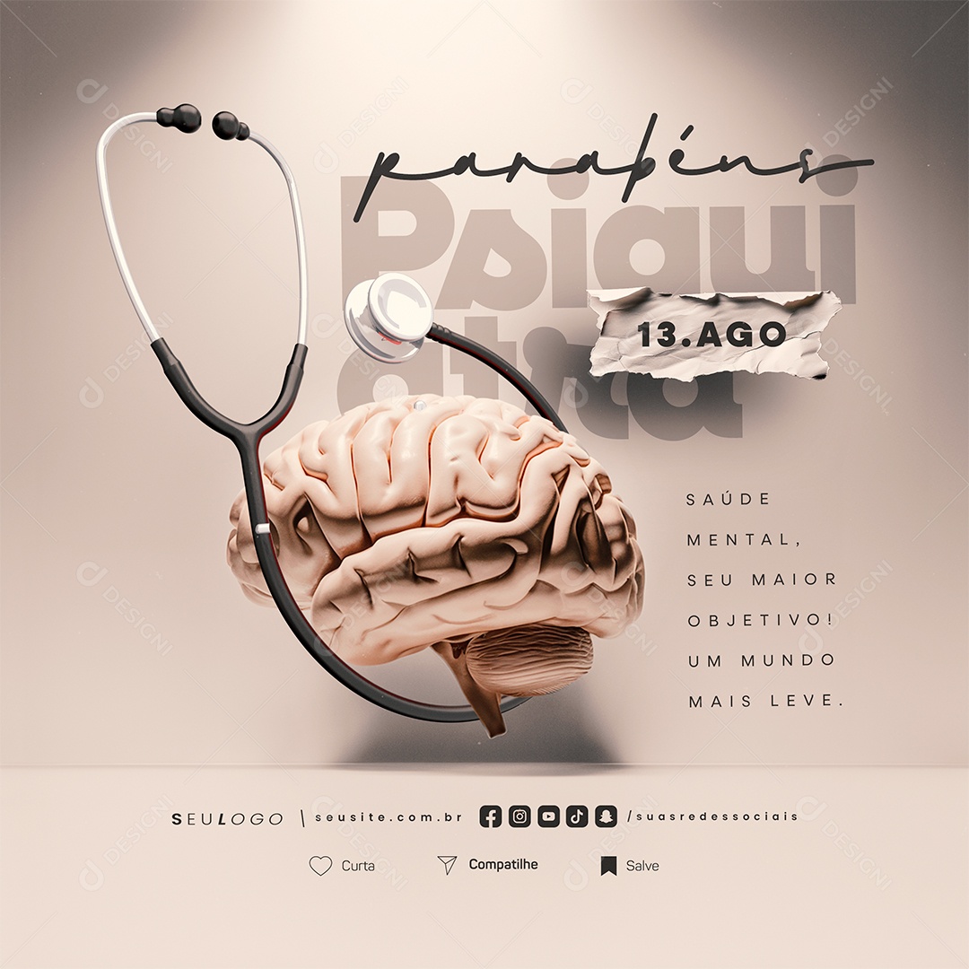 Dia do Psiquiatra 13 de Agosto Parabéns Social Media PSD Editável