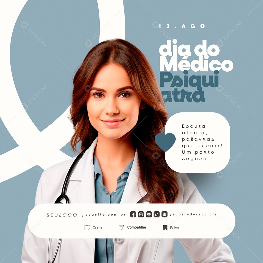 Dia do Médico Psiquiatra 13 de Agosto Social Media PSD Editável