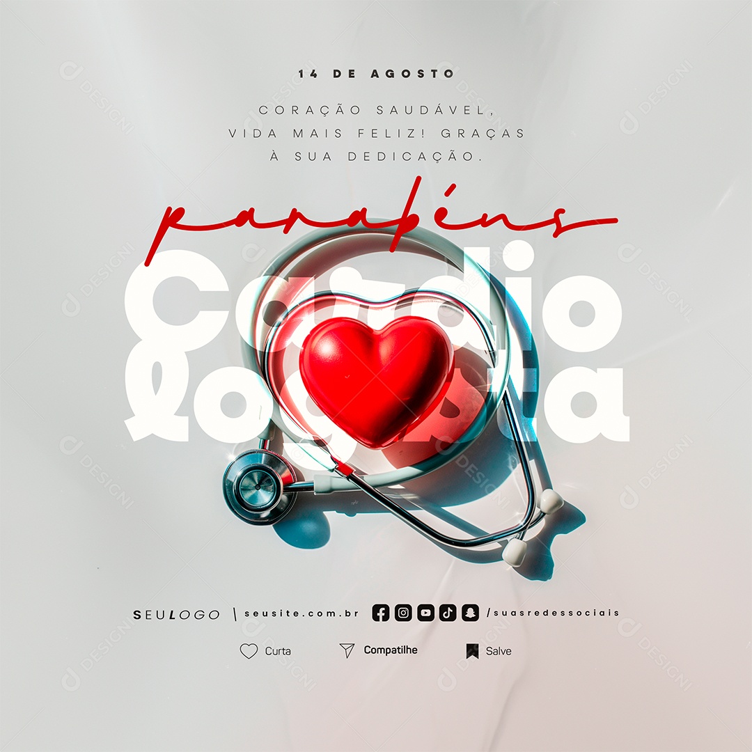 Dia Do Cardiologista 14 de Agosto Parabéns Social Media PSD Editável