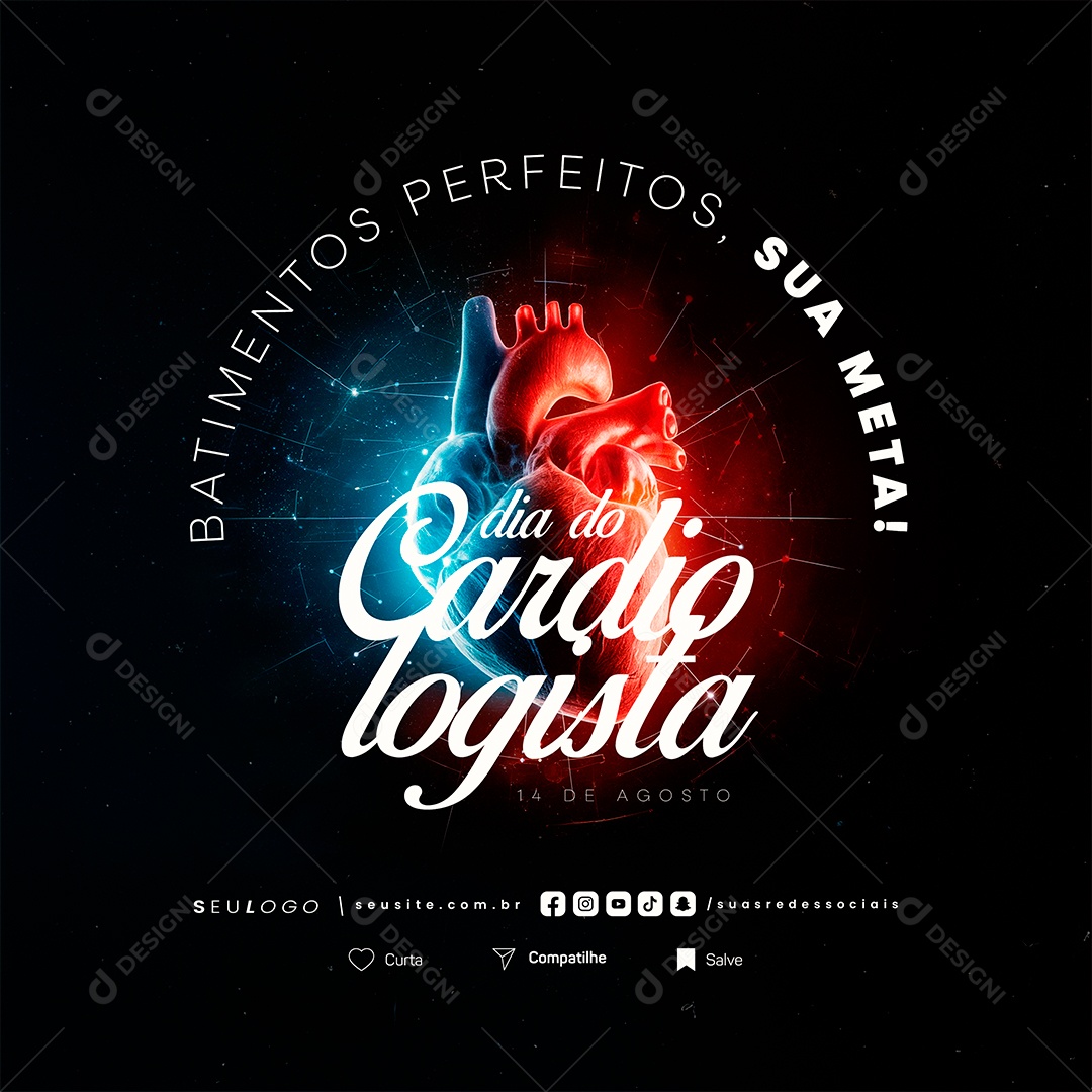 Dia Do Cardiologista 14 de Agosto Batimentos Perfeitos Social Media PSD Editável